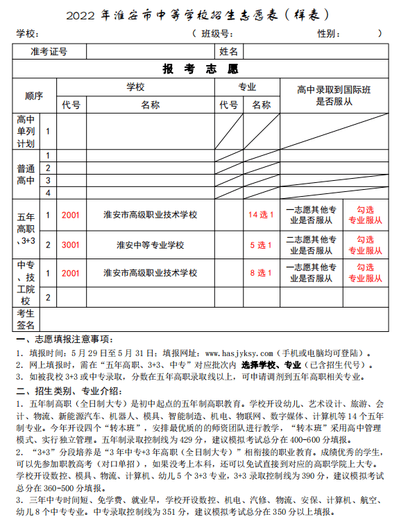 中考快讯-中考志愿填报已经开始 教你如何填志愿_淮安市_五年制_高职