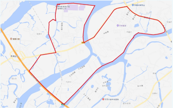 南至中堂水道,北至麻涌镇边界,东至莞穗路)石龙镇:黄洲区,旧城区(不含