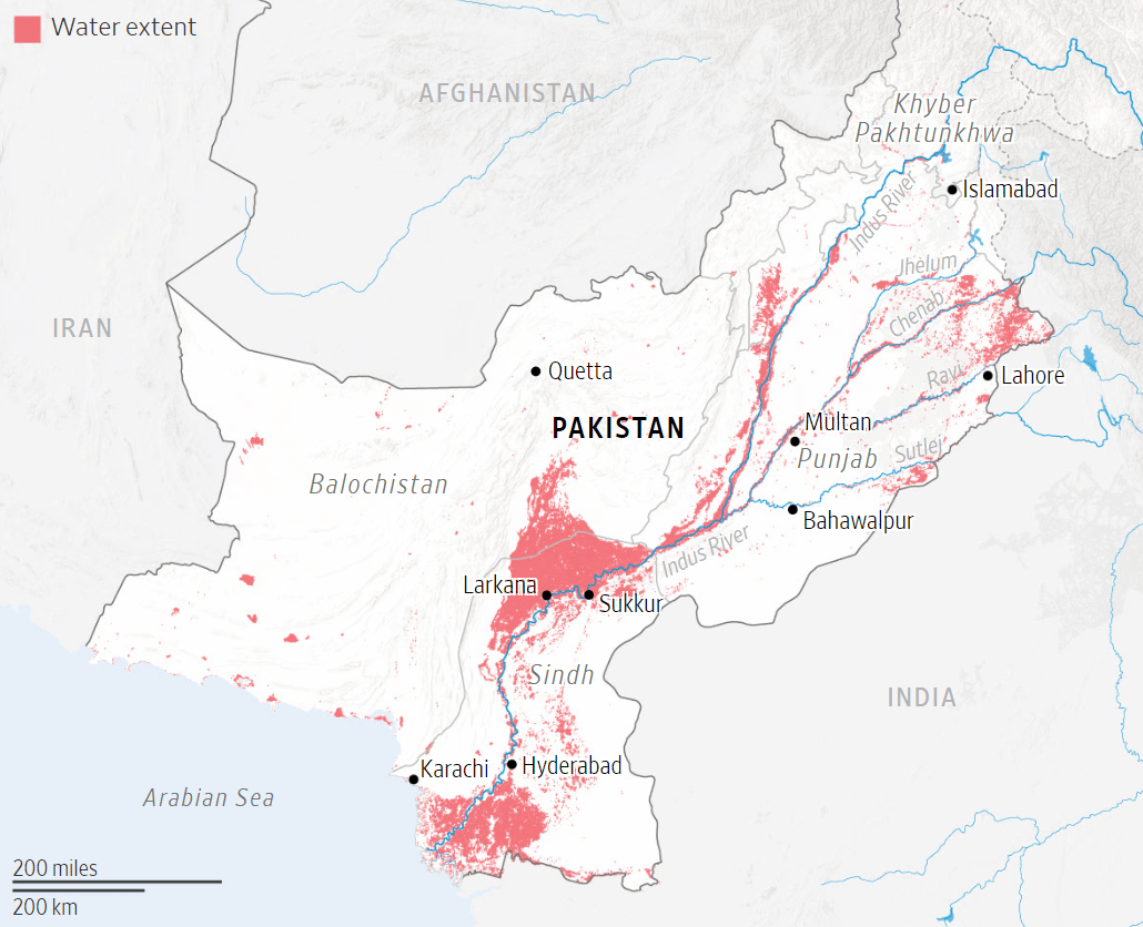 从卫星图看巴基斯坦这场“史无前例的洪水”，触目惊心