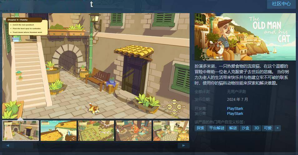 休闲游戏《白叟和他的猫》Steam页面 2024年7月出售