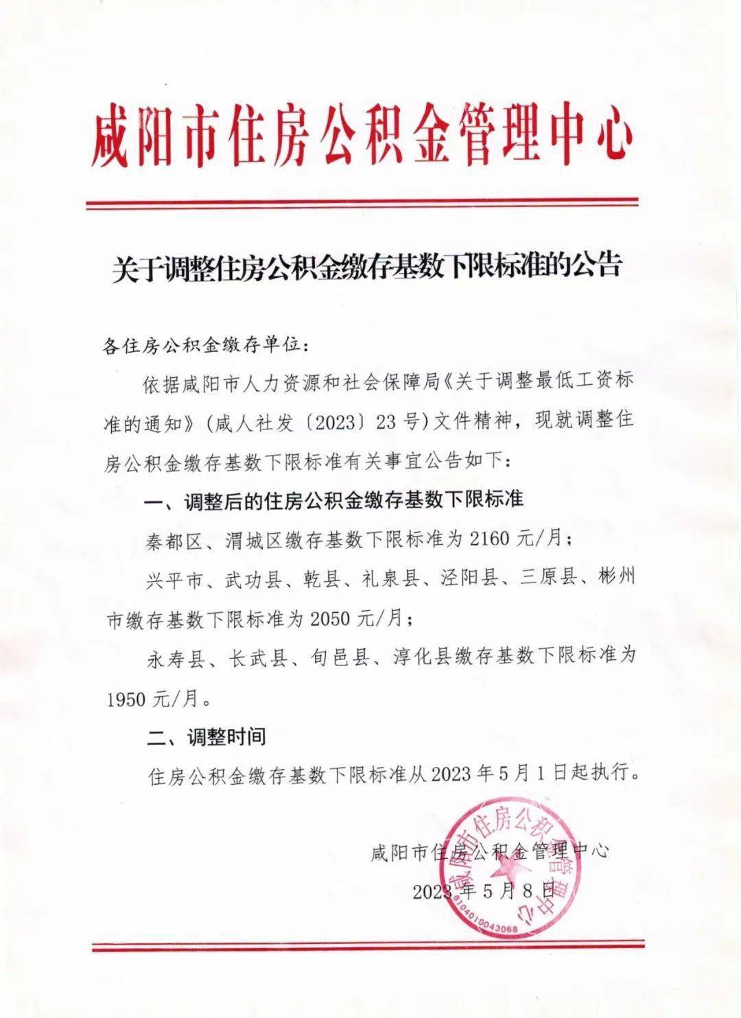 @咸阳人 你的住房公积金缴存基数这个月起有变化→