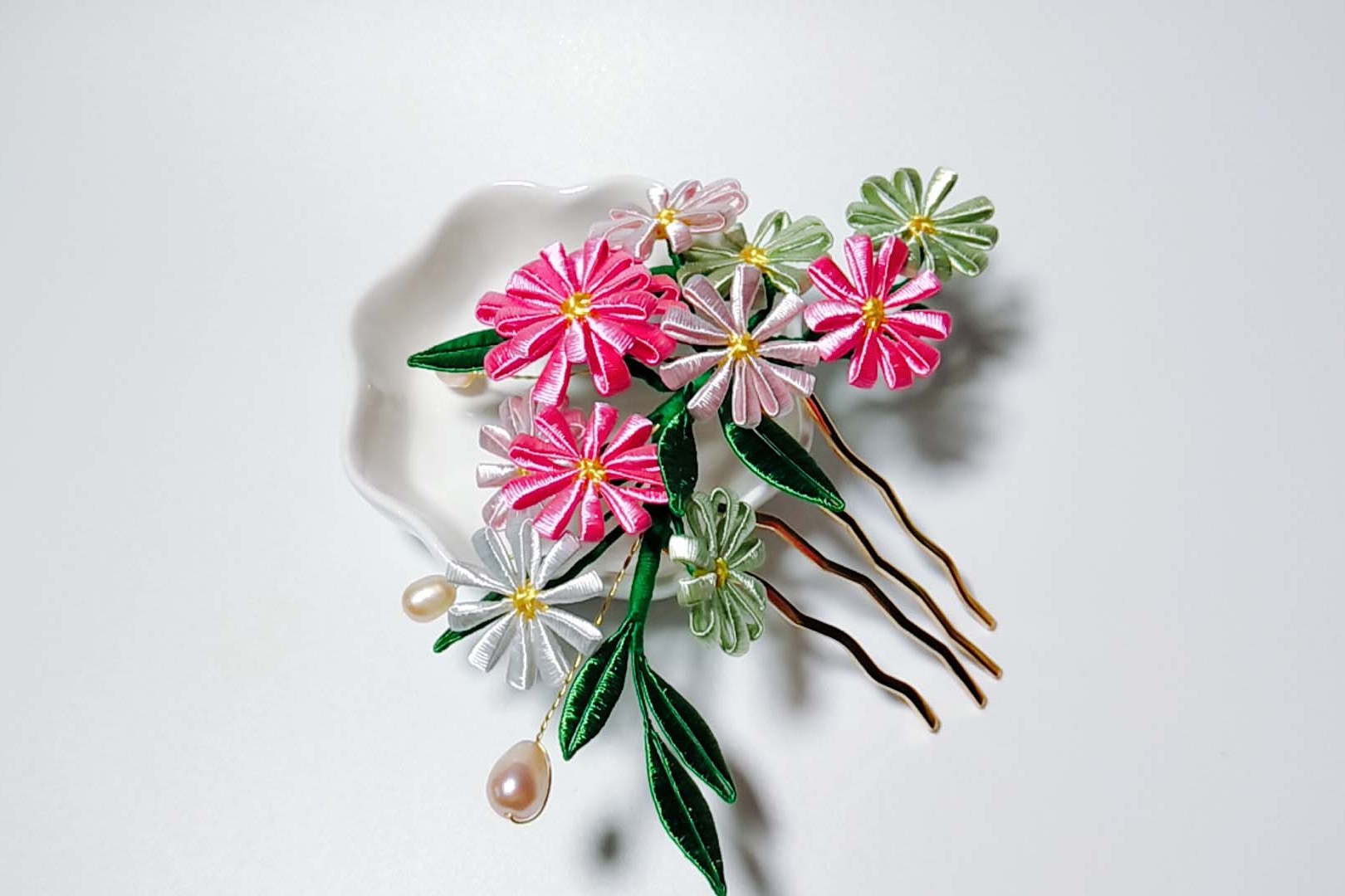 手工缠花基础教学之花语小雏菊发簪