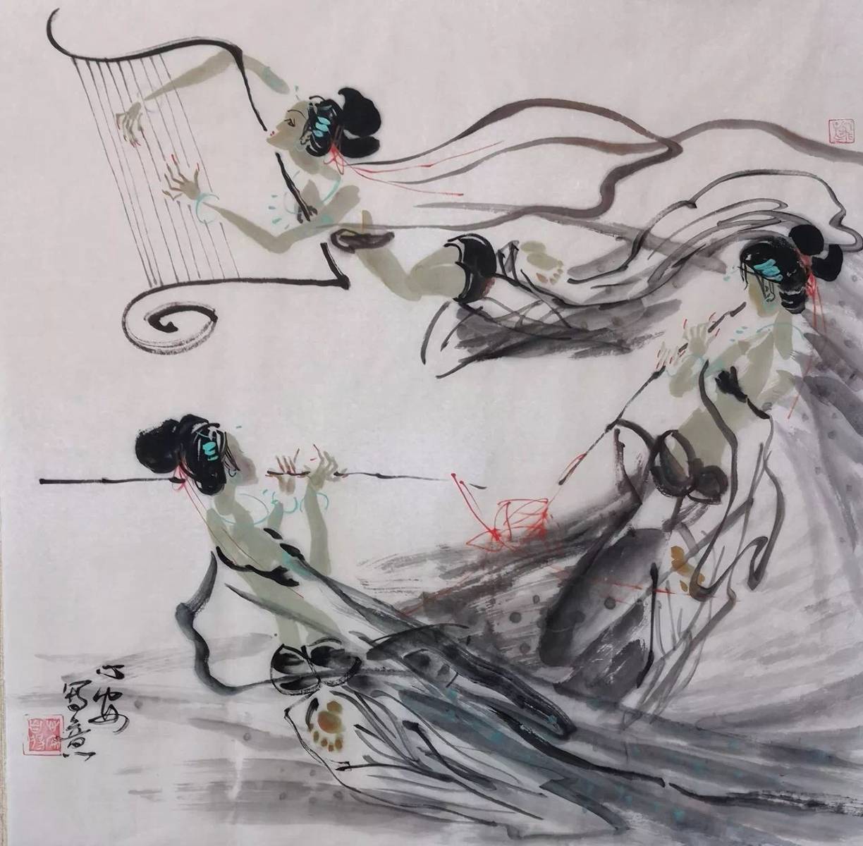 天女散花画家王心安的水墨飞天之舞