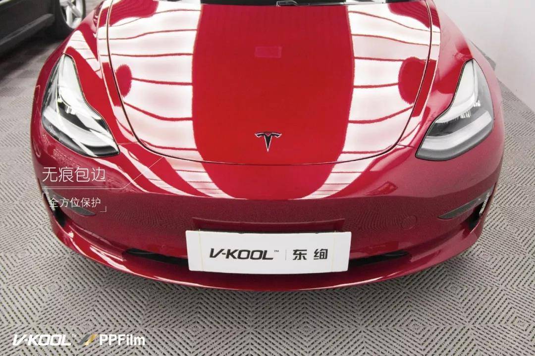 红色 特斯拉model 3 贴膜威固隐形车衣