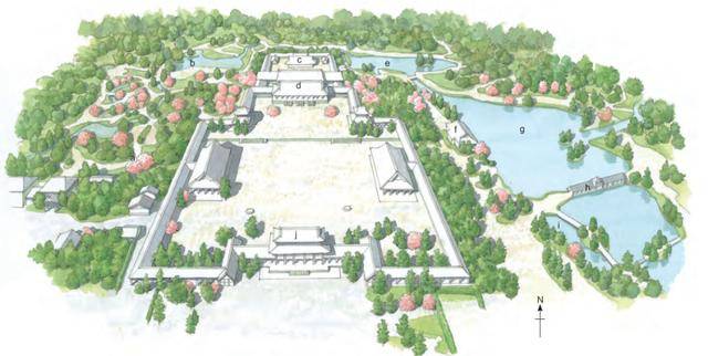 平安神宫布局图 神宫内的大极殿,白虎楼,苍龙楼以及其他两栋建筑