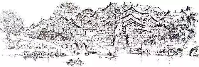 瑶族建筑素描图片