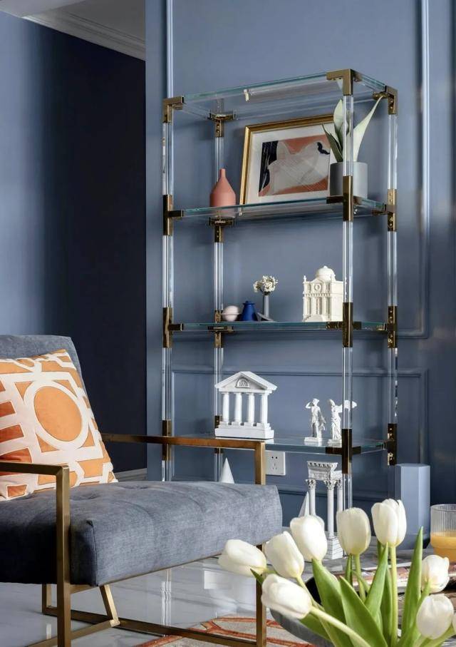 卡座小餐厅,不要电视墙,120平灰蓝色系时尚简美三室_客厅