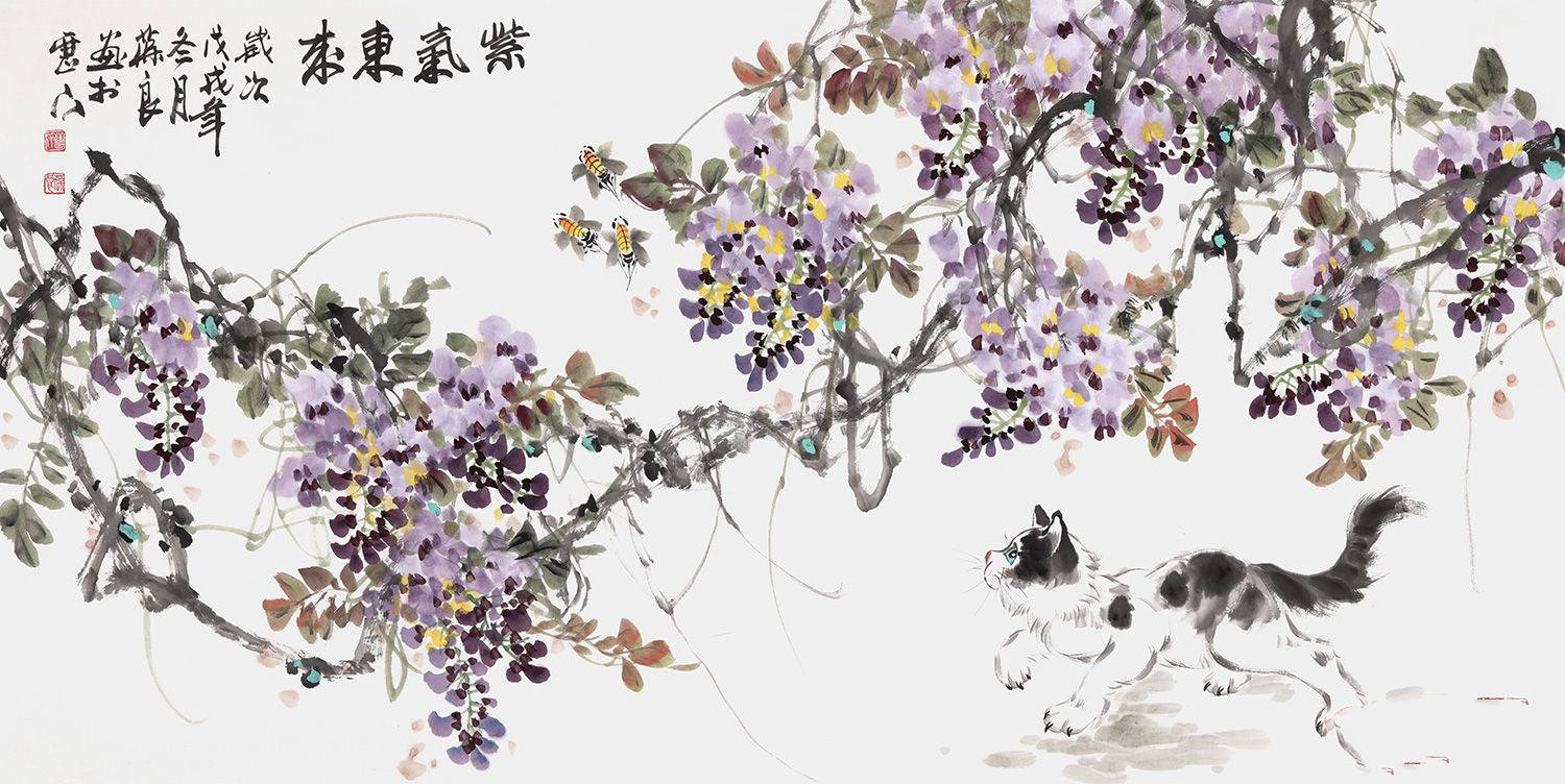 晋葆良四尺横幅写意花鸟画《紫气东来》作品来源:易从网