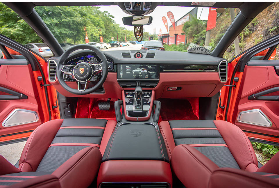 新款熔岩橙保时捷卡宴改波尔多红双拼色全车真皮内饰_手机搜狐网