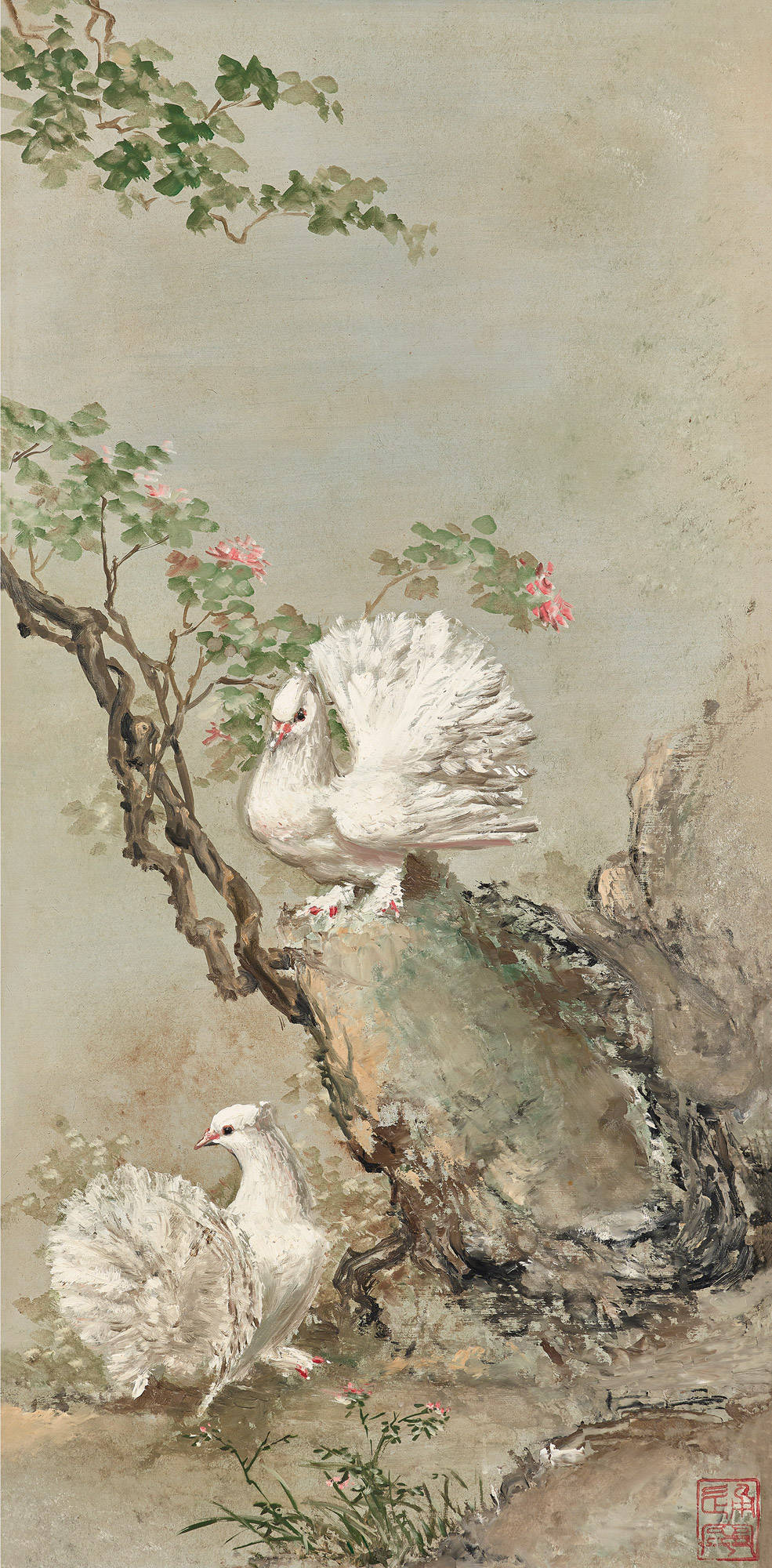 李曼峰 和平鸽 镜框 油画