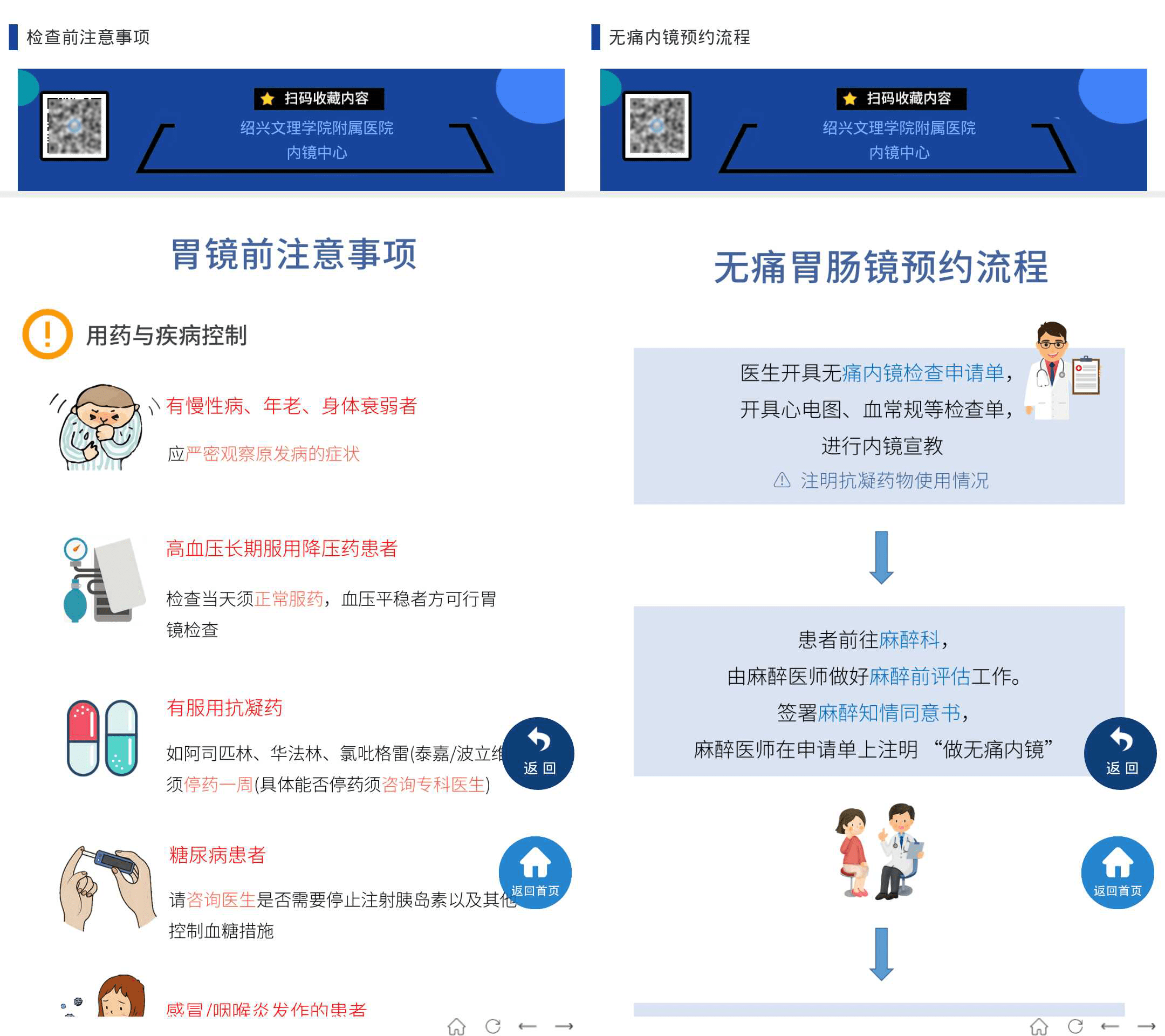 胃腸鏡檢查患教(左),預約流程(右)界面