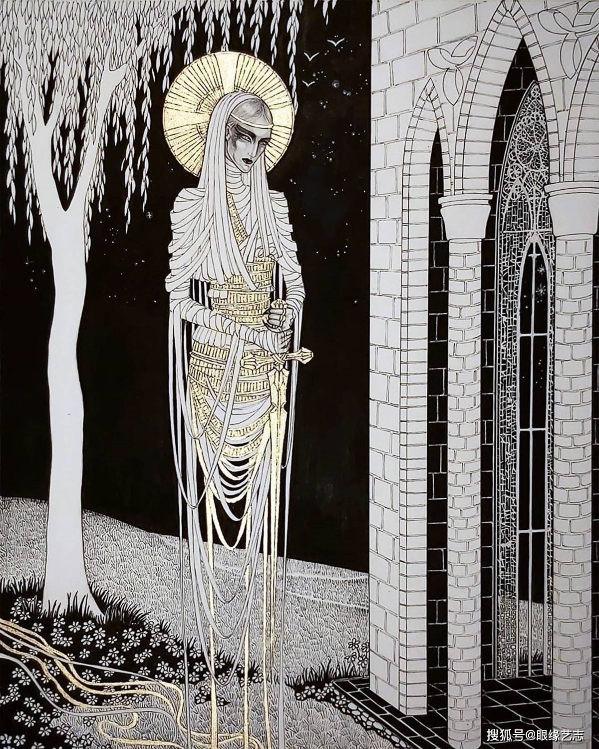 永恒的游荡:黑色,白色与金色的插画,一场埃及神话时装秀_奥芬妮·阿切