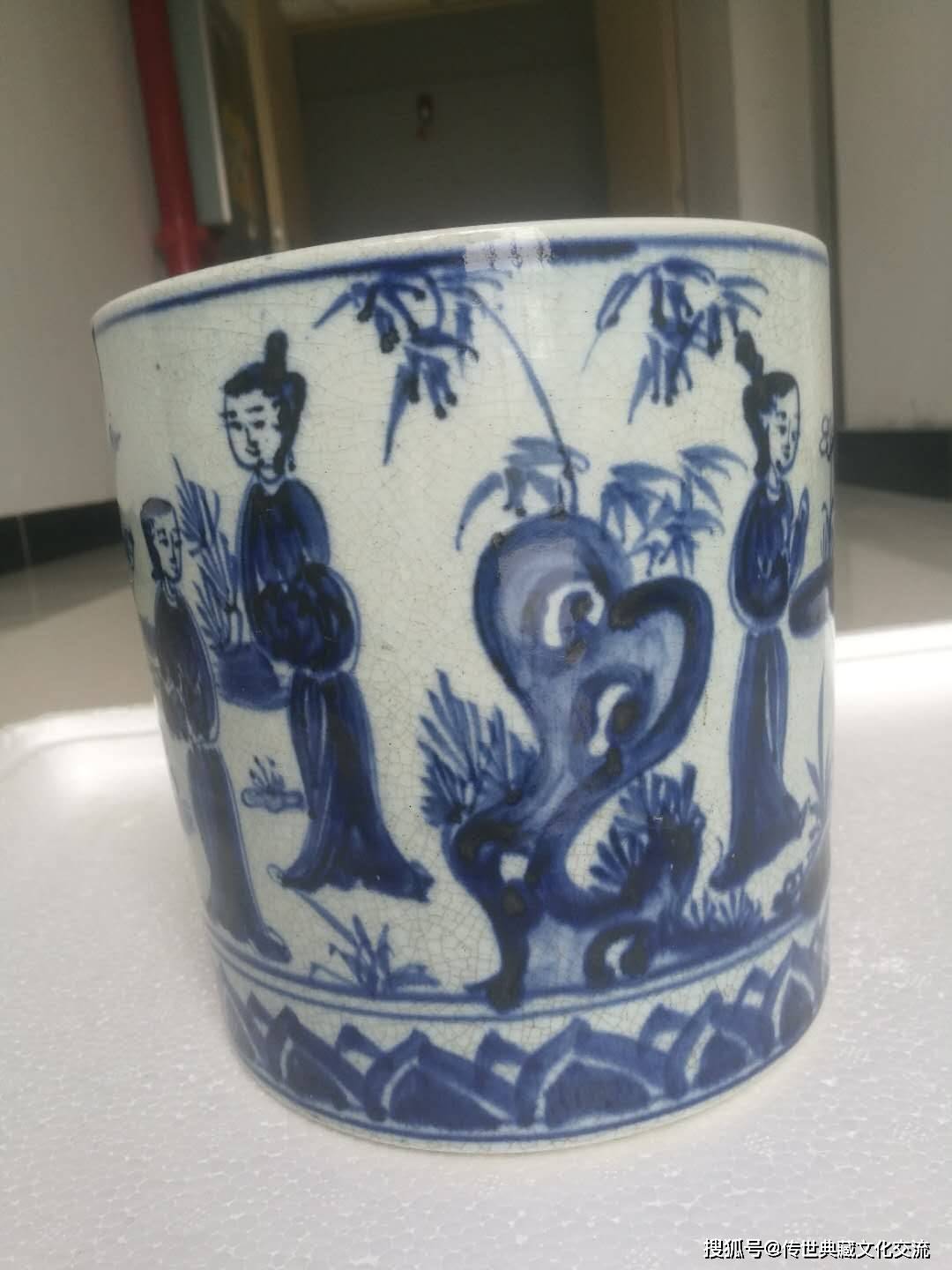 青花竹林七贤纹笔筒(明万历款)