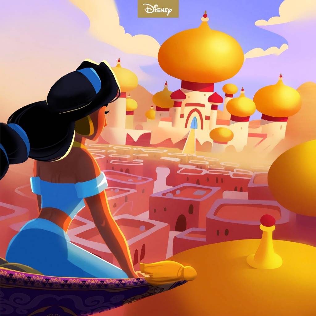 原创用"卡通片"的画风,描绘迪士尼公主,浓厚色彩充满童趣又好看