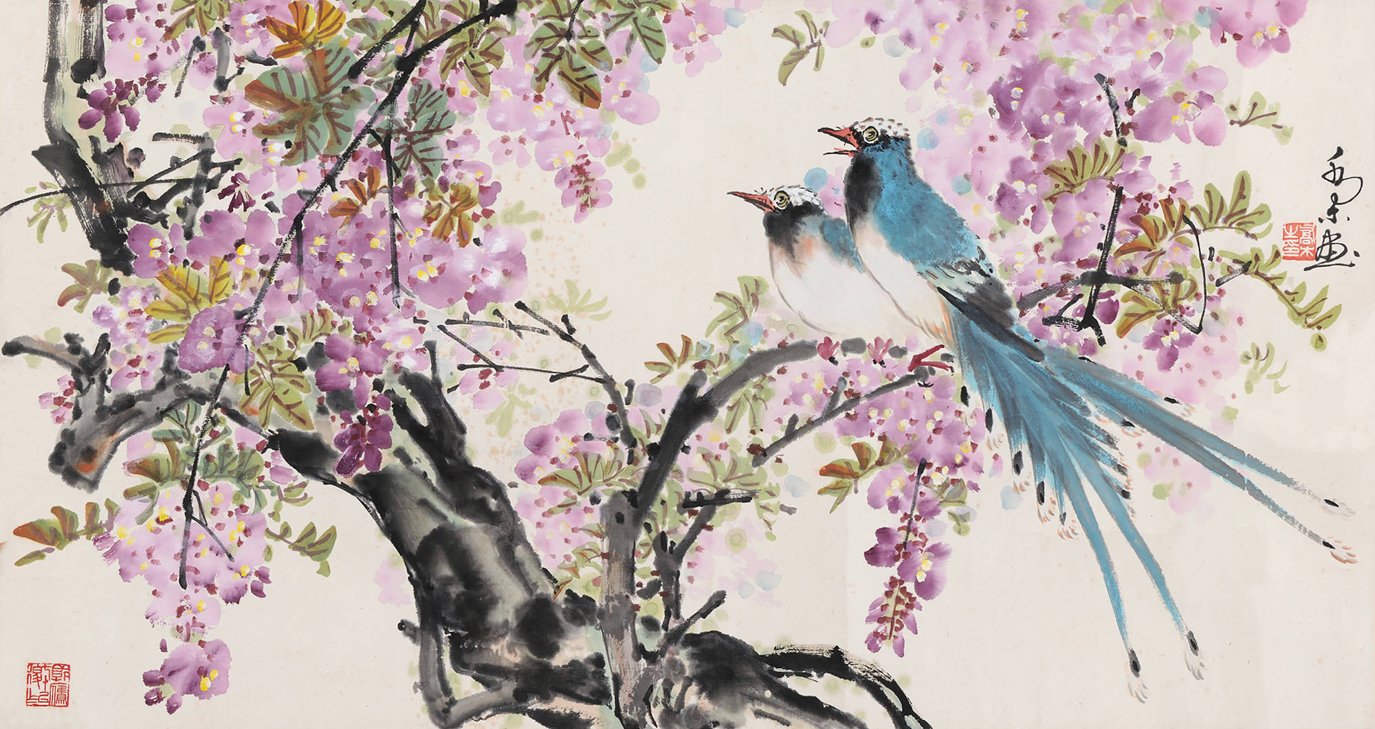 乔木《紫藤双白头》 镜心 设色纸本