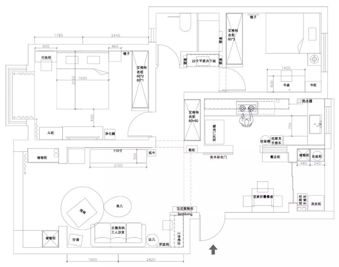 85㎡两居室装修,墙内设鞋柜,谷仓门隔断出厨房,这设计太高级了!