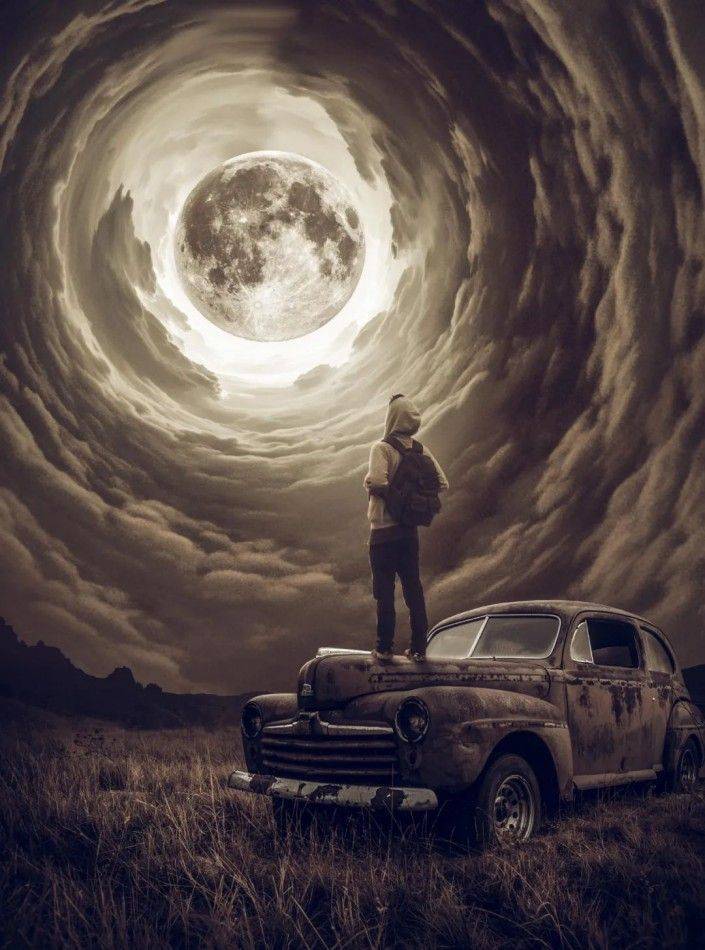 创意合成,制作一款科幻十足的月球之门创意海报