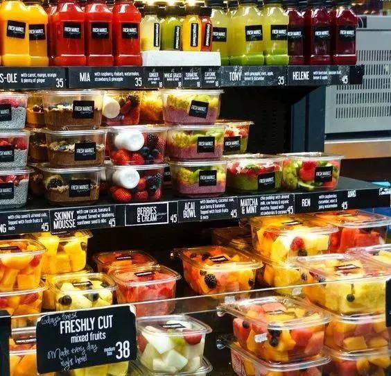 比如超市里切好的盒装即食水果