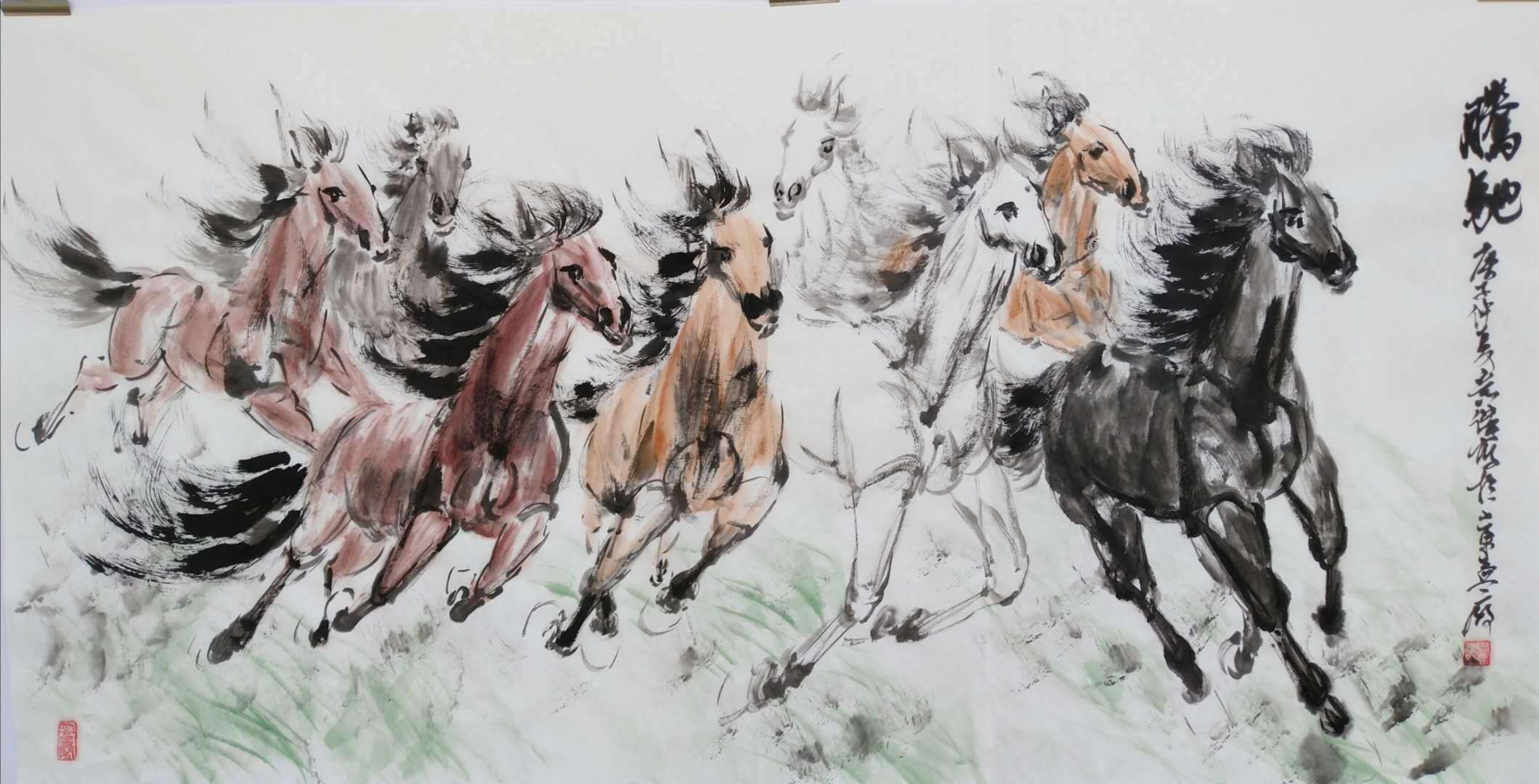 著名八骏画家周意杰原创《八骏》水墨新作