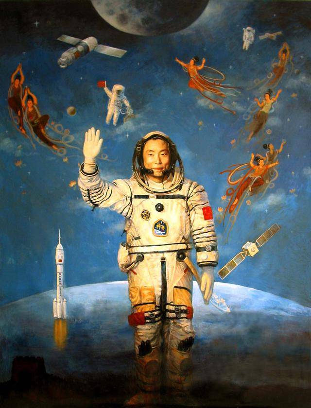 "庆祝八一建军节"李红东航天油画作品赏析