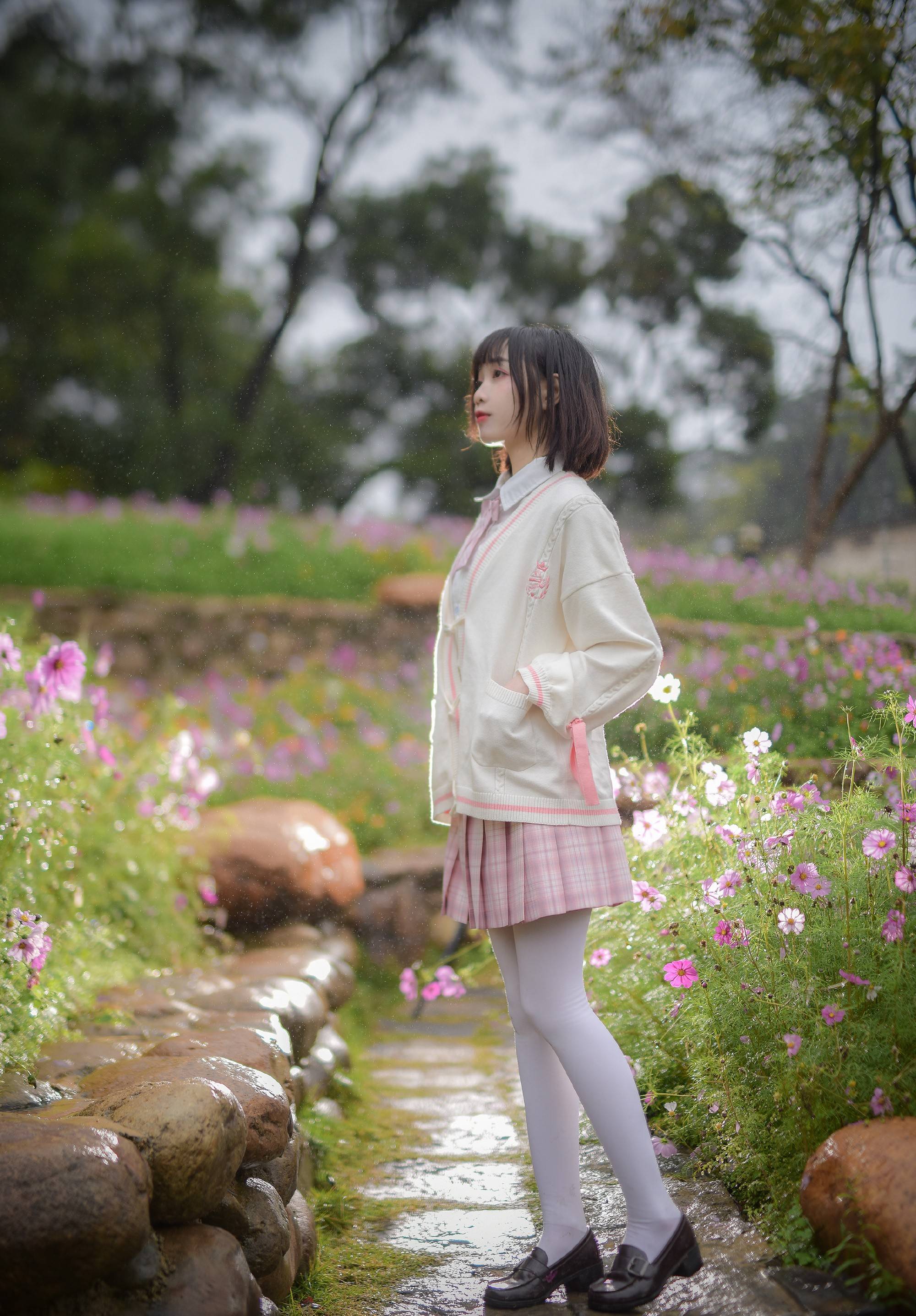 jk少女,雨后伞下的女孩