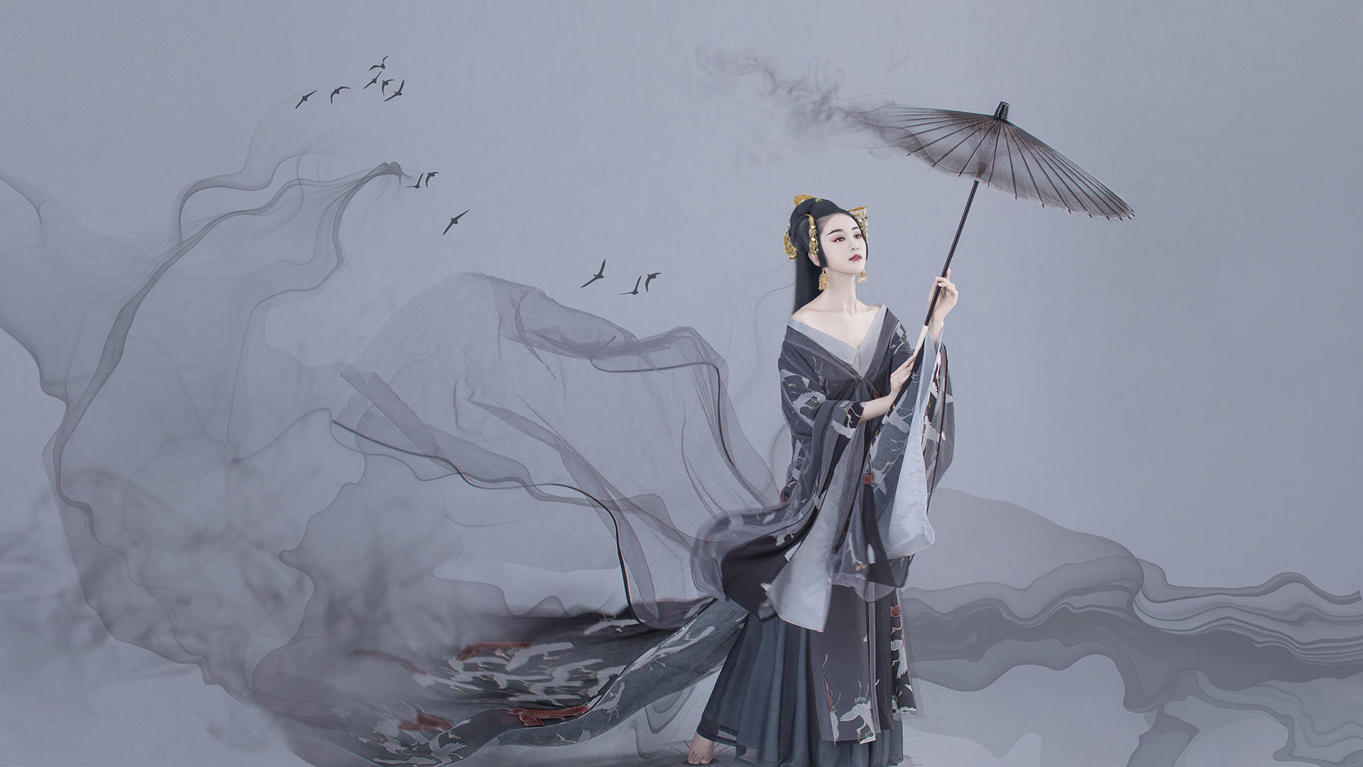 一滴墨,落在纸上,变身为不同风格的佳人(超美哒!)_水墨