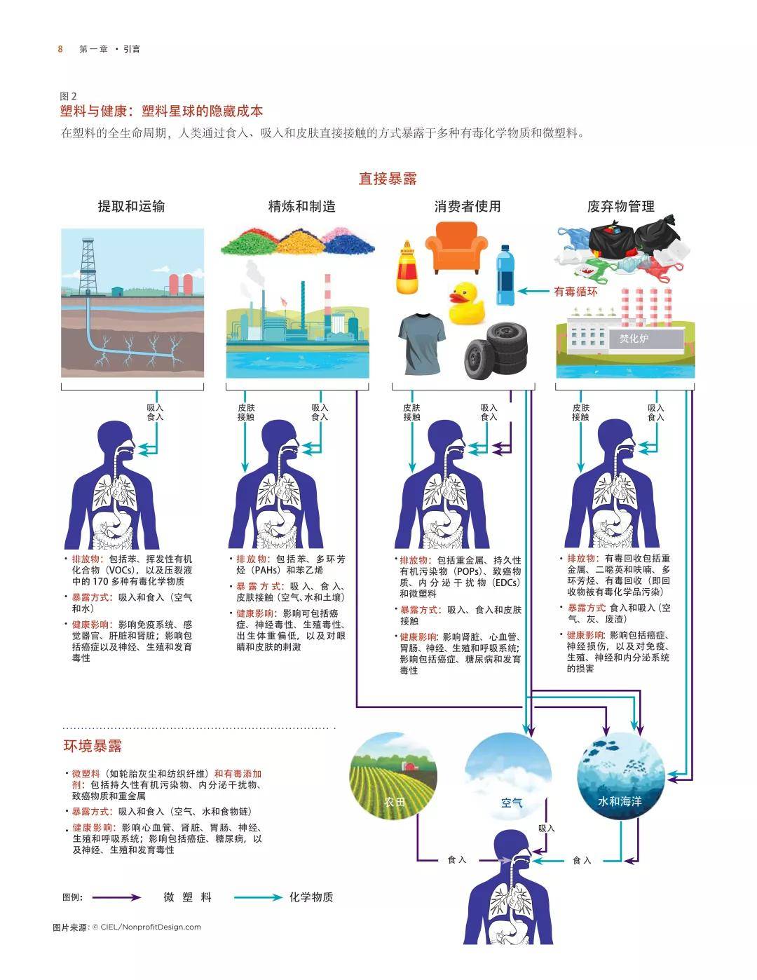 關於塑料生命週期對人體健康危害的解釋圖表圖 |《塑料星球的隱藏成本