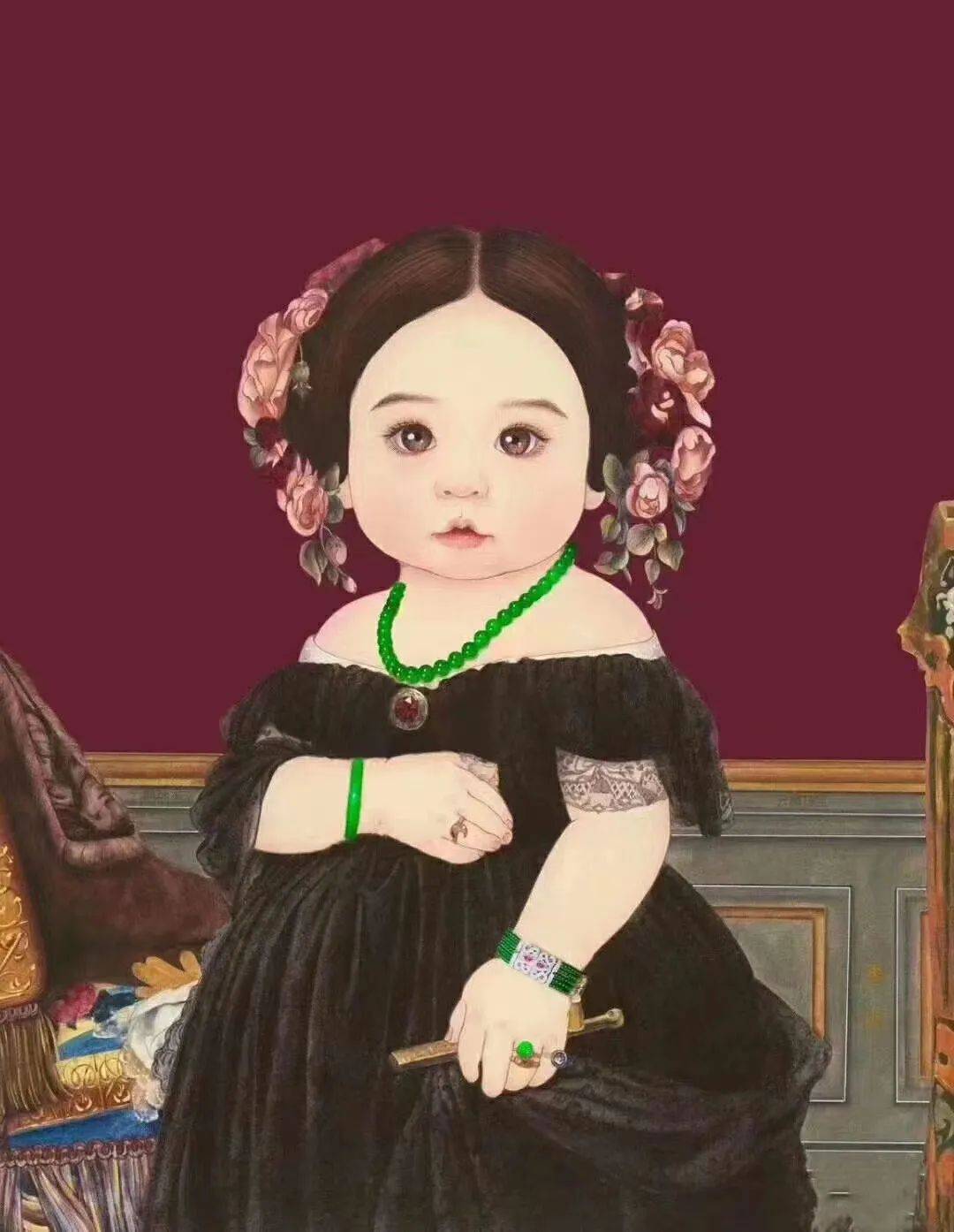 一组萌娃搭配翡翠的图片火了,也终于知道满绿翡翠为什么那么贵了_珠宝