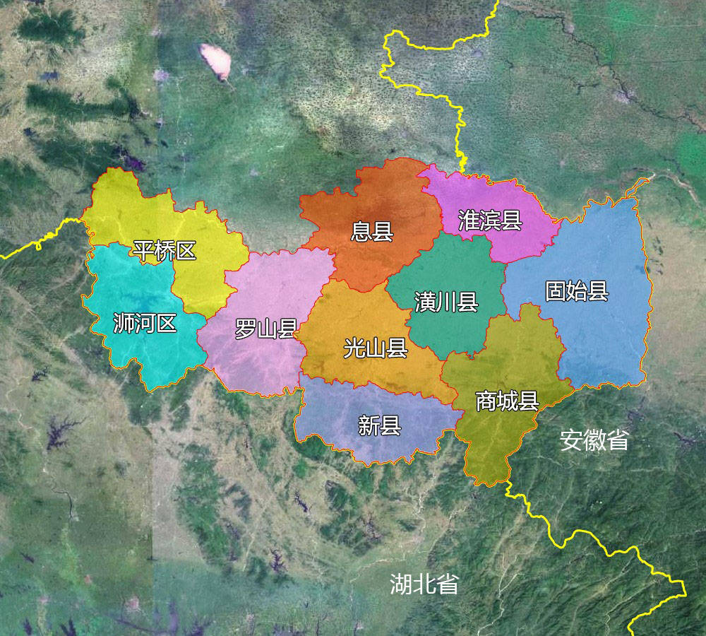 12张地形图,快速了解河南省信阳市辖的10个区县