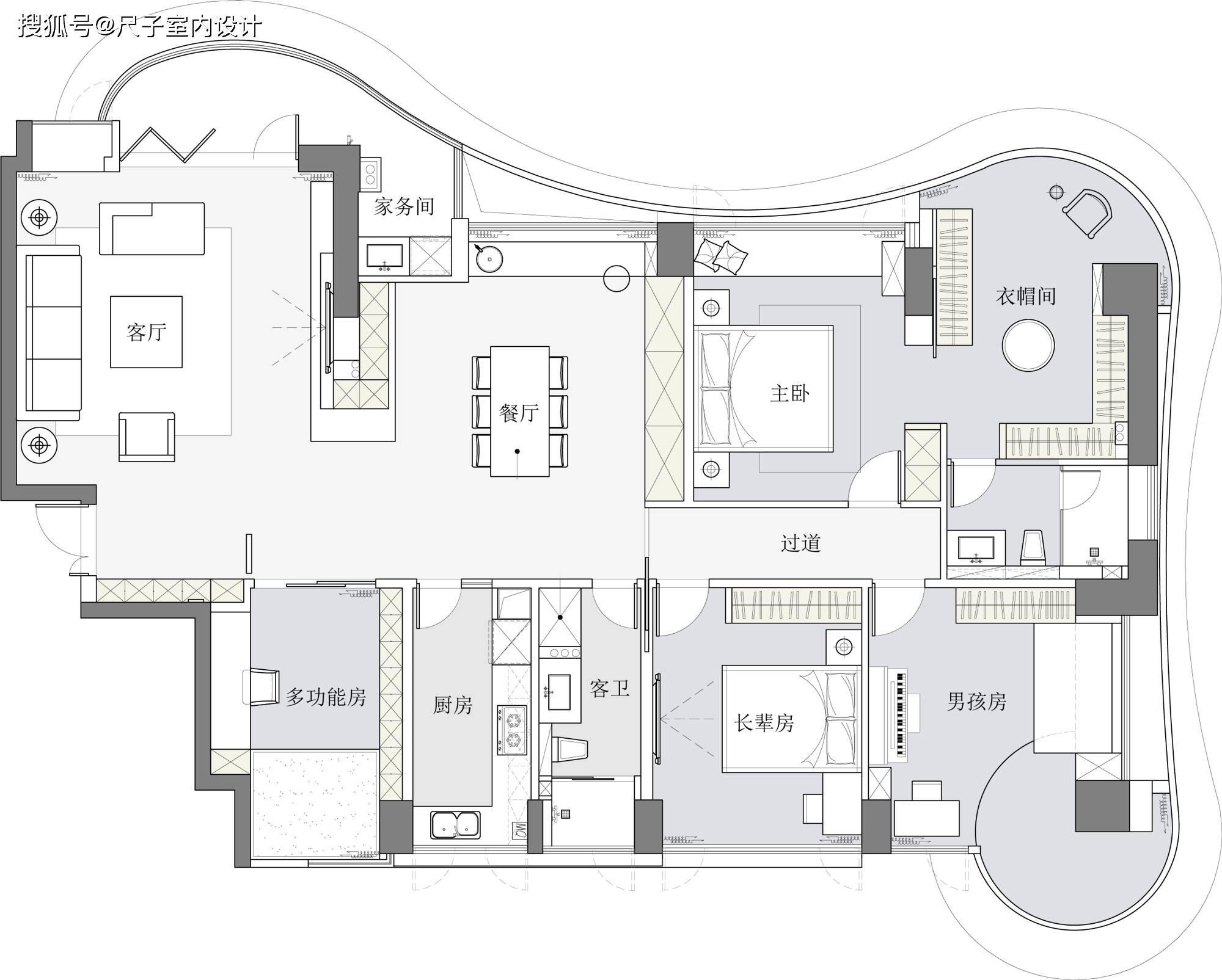 兒童房陽臺空間納入室內,保持更高的利用率餐廳牆體拆除,做開放式設計