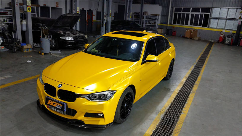 宝马3系改色电光金属黄大黄蜂长沙汽车改色贴膜