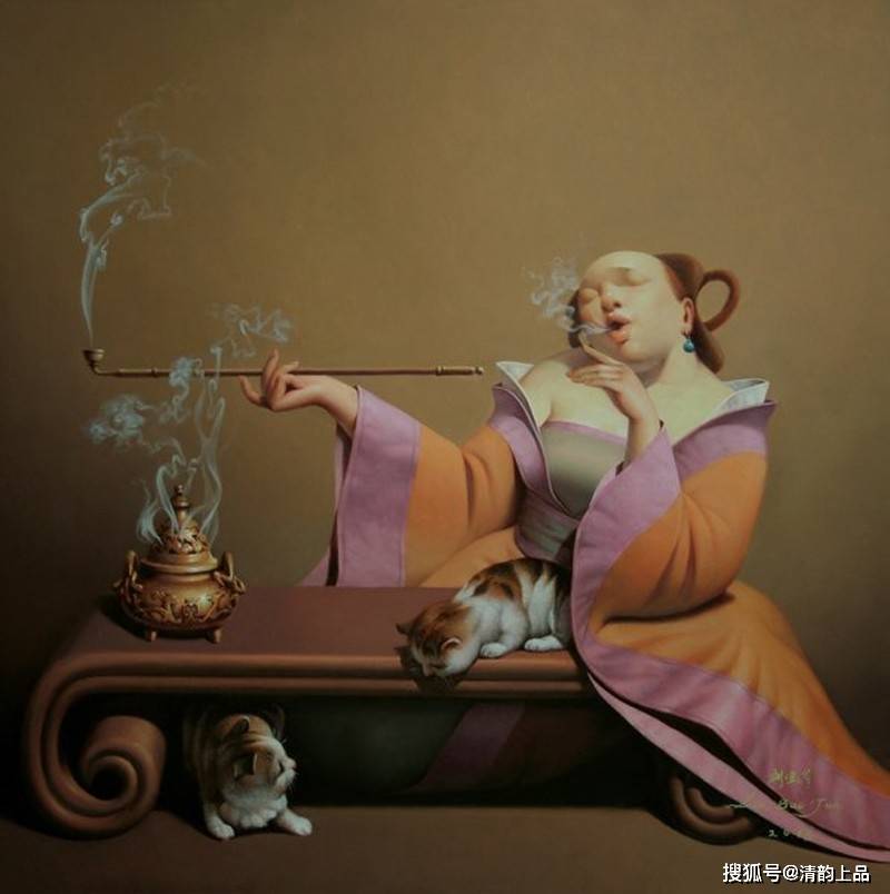 画家刘宝军油画——《旧上海抽烟斗的女人》