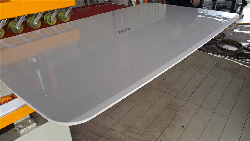 加工岩板直边抛光,马肚形倒角抛光,全自动马肚边岩板台面磨边处理,倒