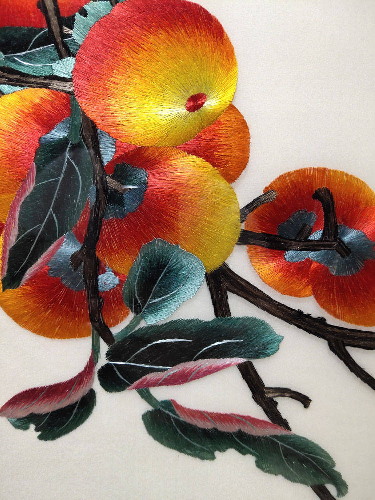 精品 万事如意 事事如意 柿子手工刺绣 品绣者湘绣