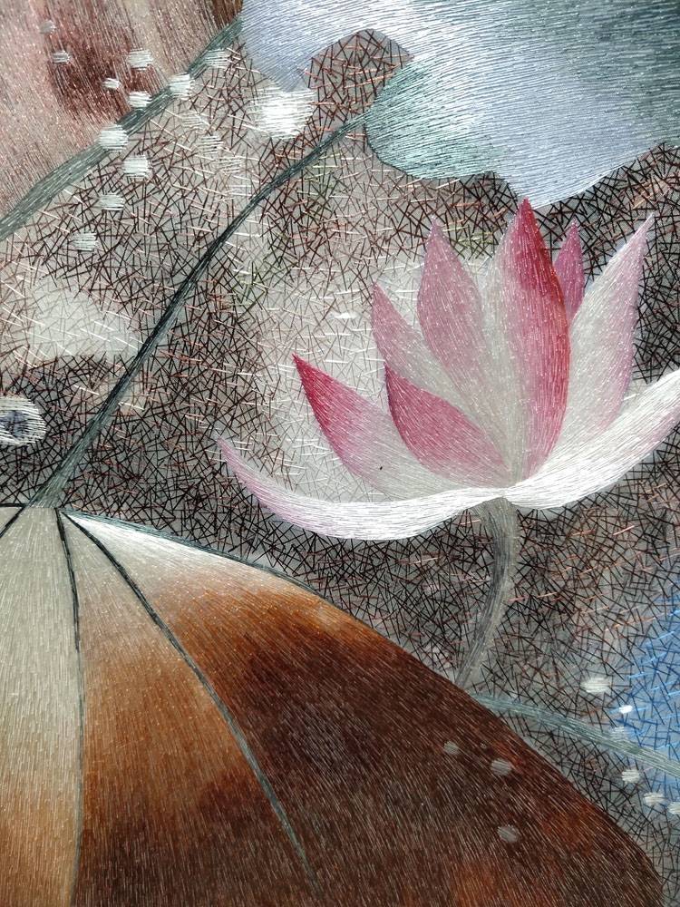 湘绣荷花纯手工刺绣和和美美出淤泥不染高洁