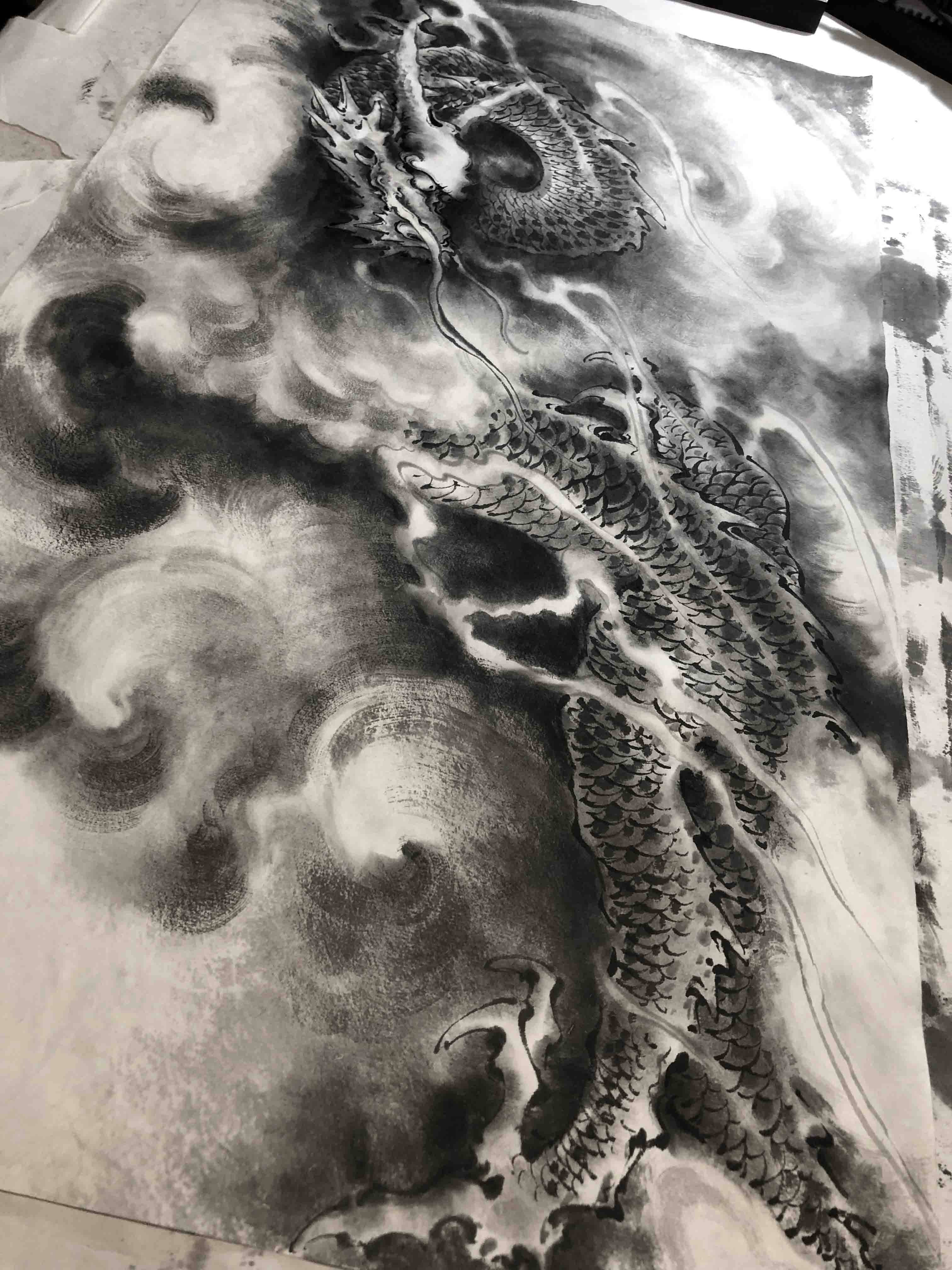 国画龙|水墨龙图60x35cm定制_手机搜狐网