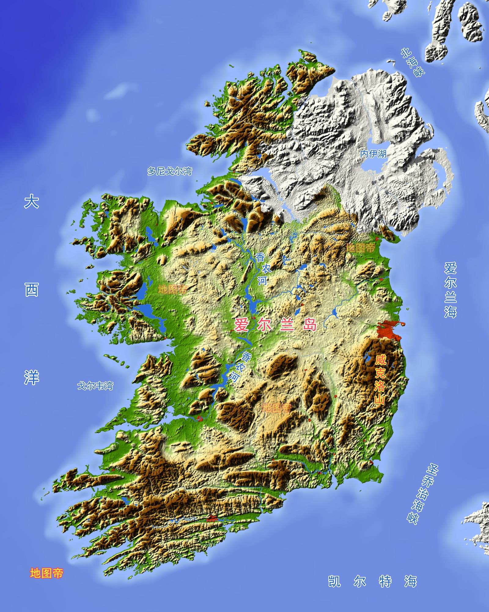 爱尔兰岛地形图图片