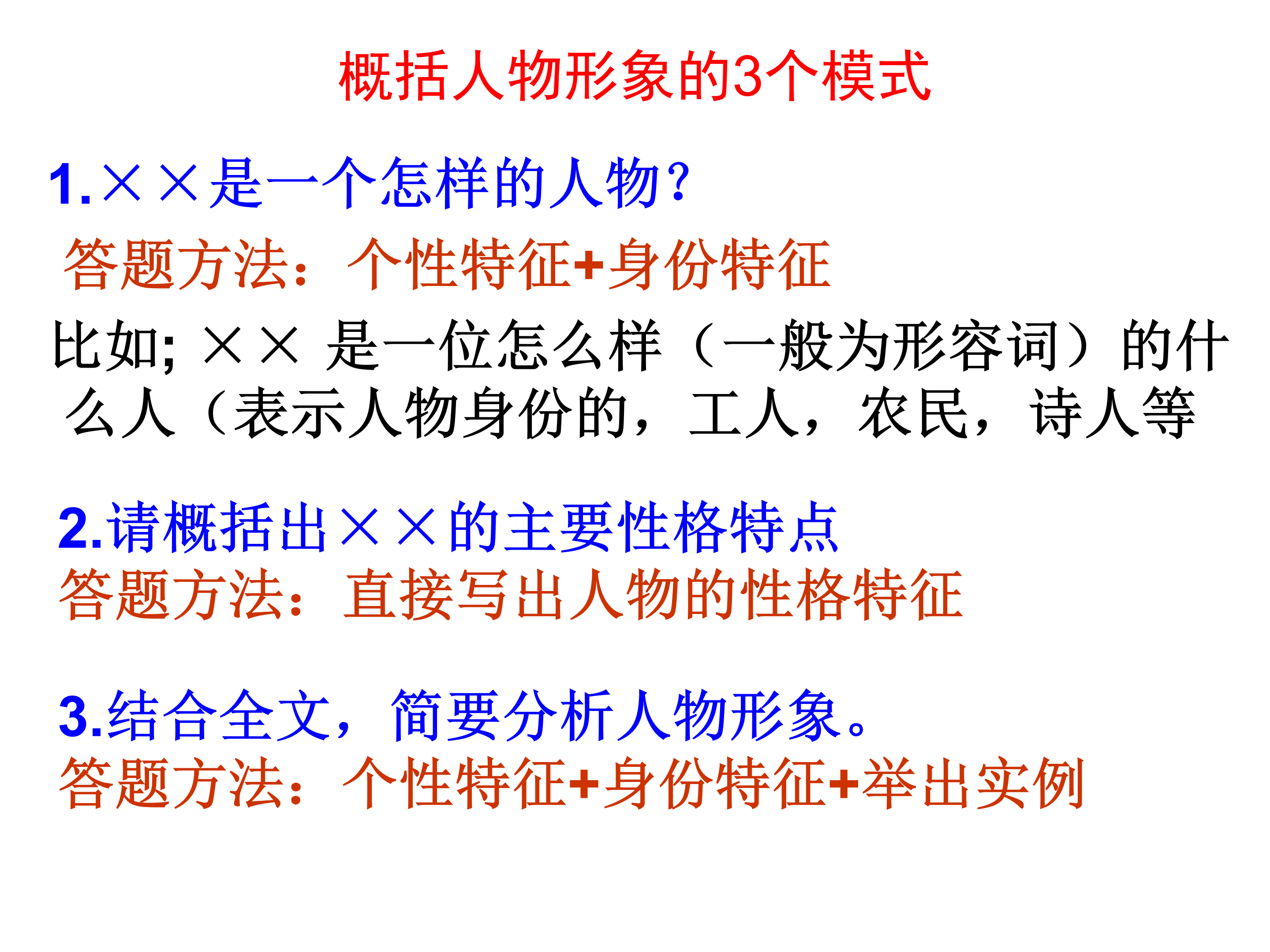 人物形象答题模板图片