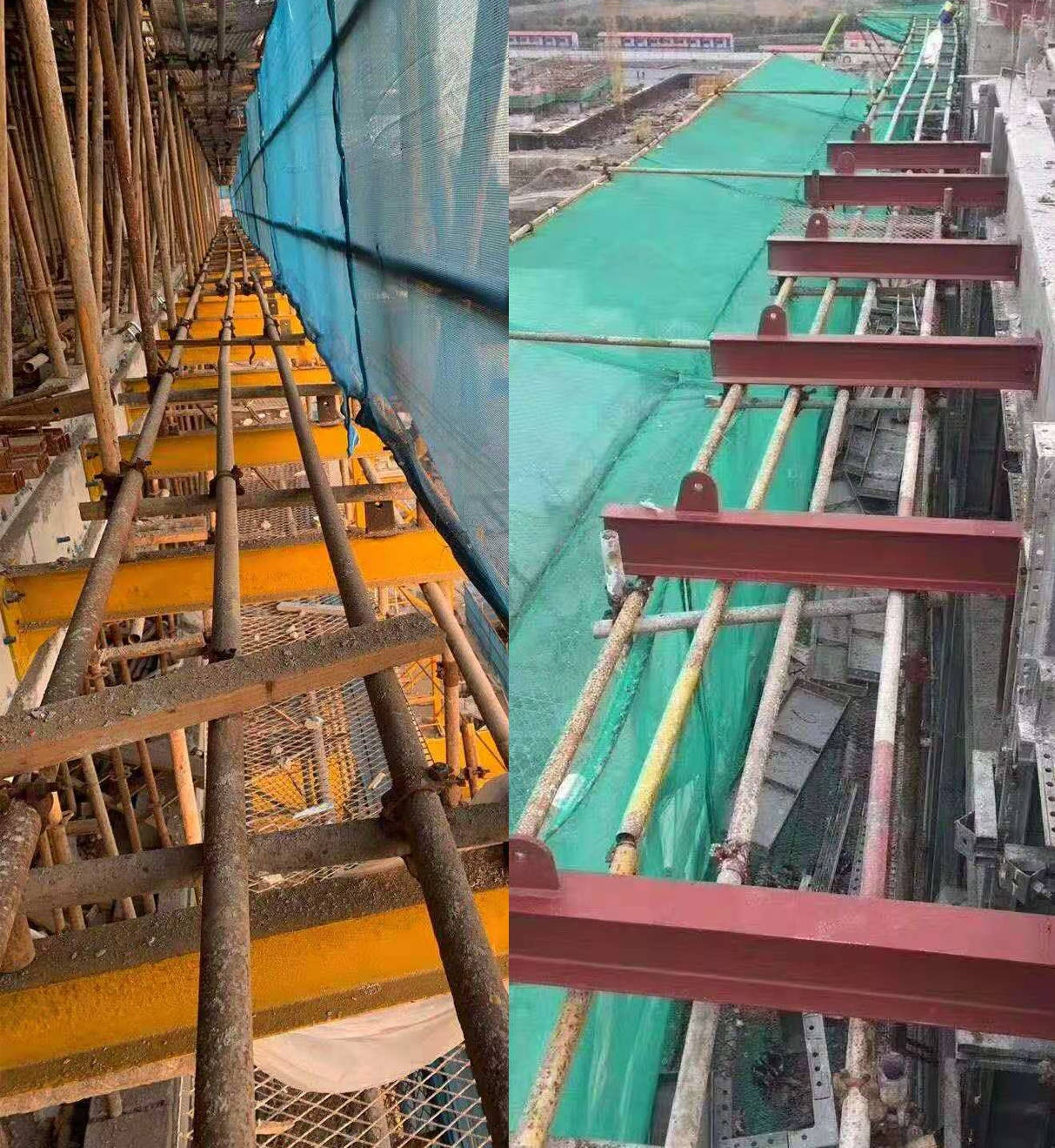 采用先进工艺(二):外墙花篮式工字钢外挑悬架-如图五剪力墙实测裸测