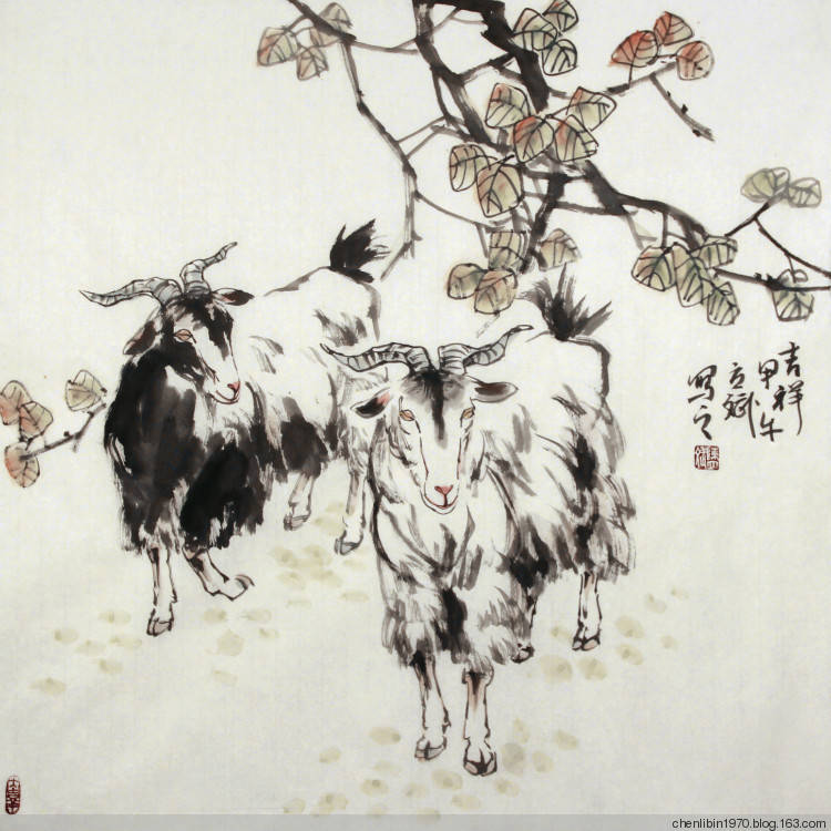 中国画家陈立斌画羊国画作品欣赏