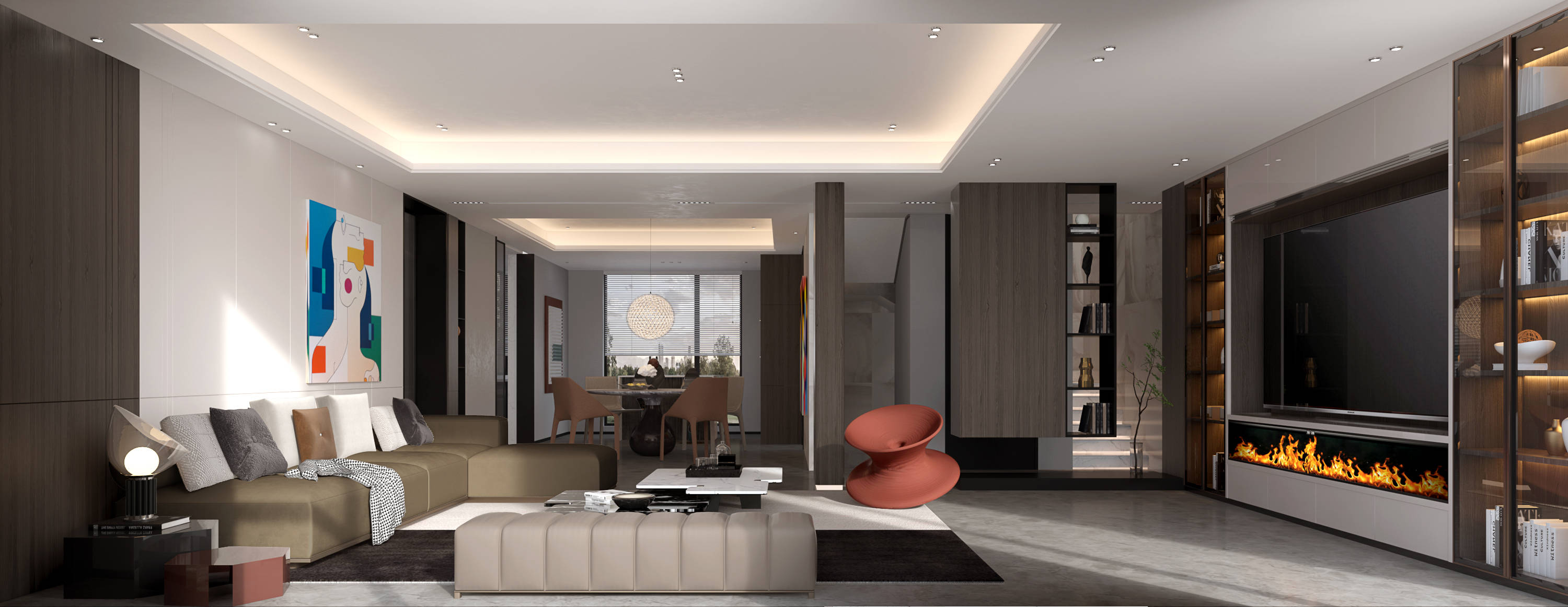 无锡别墅装修案例|无锡绿地香颂500㎡-现代风格