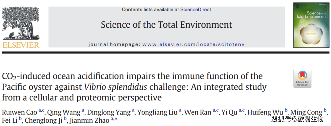 恭喜中科院海岸带研究所蛋白组学文章喜登环境科学与生态学一区 处理