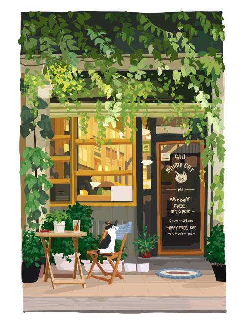 这样温暖静谧的咖啡屋无疑是休息的好地方场景插画