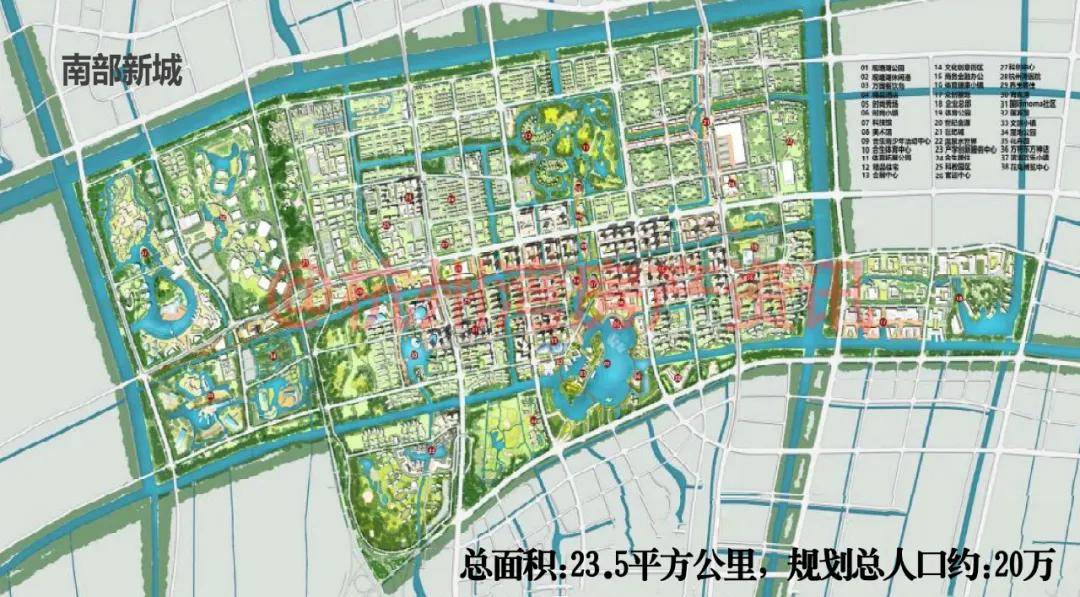 杭州湾新区南部新城规划总面积为235平方公里,规划总人口约20万人