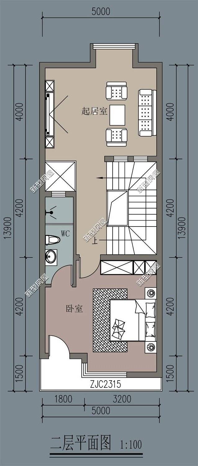 第5套:聯排設計 天井採光 一層商鋪,8x13米商住兩用別墅,主體預算30萬