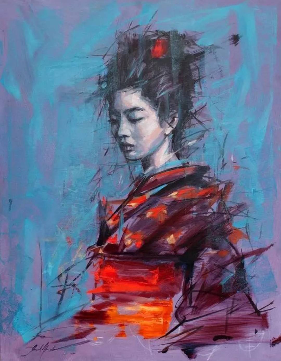 个性人物油画高调的用色极度对比的视觉冲击