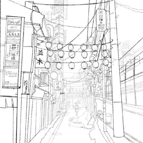 场景插画东京都的街边夜巷