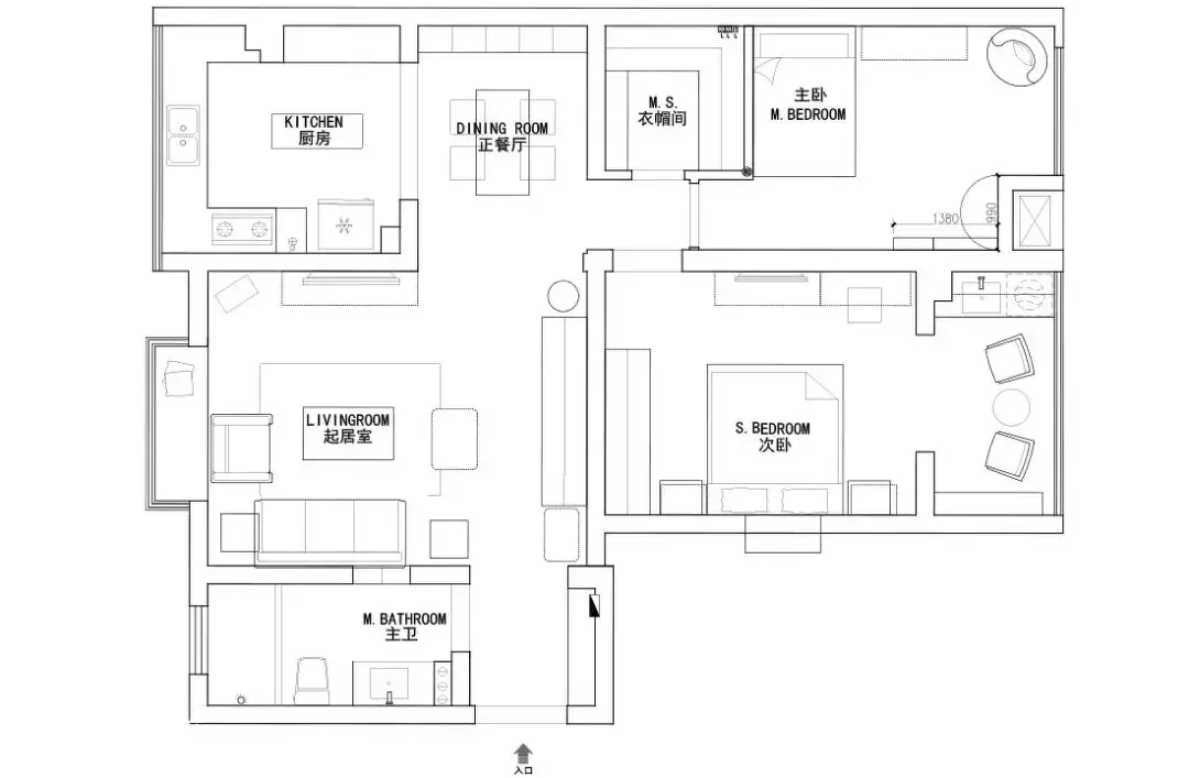 平面布置图玄 关▲ 进门在一边墙壁上,装了鞋柜,款式简单,不过很花