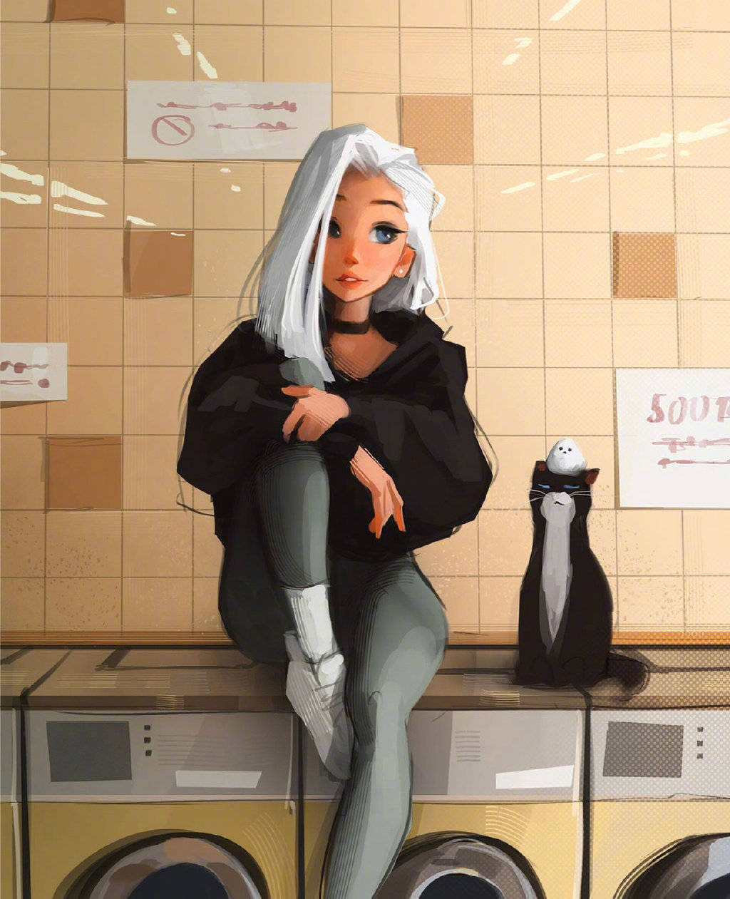 古灵精怪的可爱女孩插画,温柔甜美还有些酷酷_作品