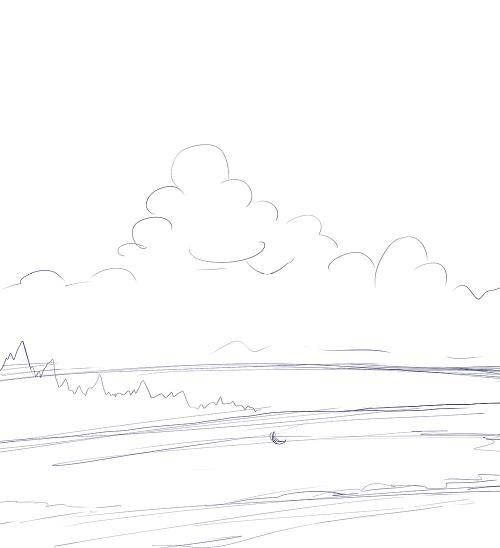 场景插画~粉色天空下星星伴随着月亮!